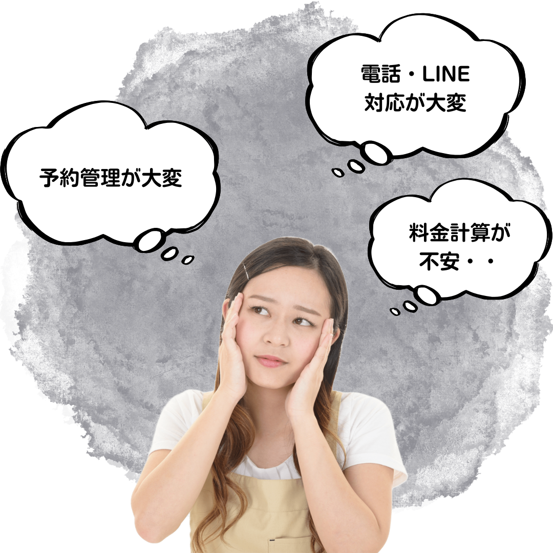 従来の予約管理のイメージ。紙や電話対応で煩雑な状態を表す画像